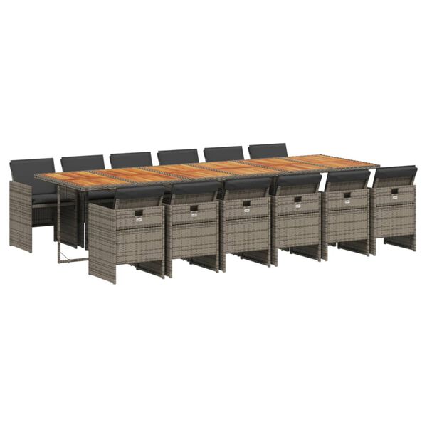 vidaXL 13-tlg. Garten-Essgruppe mit Kissen Grau Poly Rattan