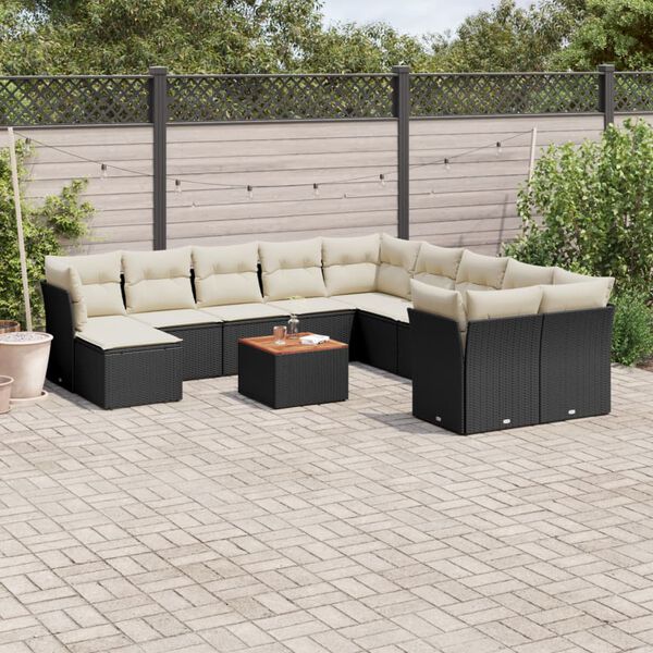vidaXL 12-tlg. Garten-Sofagarnitur mit Kissen Schwarz Poly Rattan