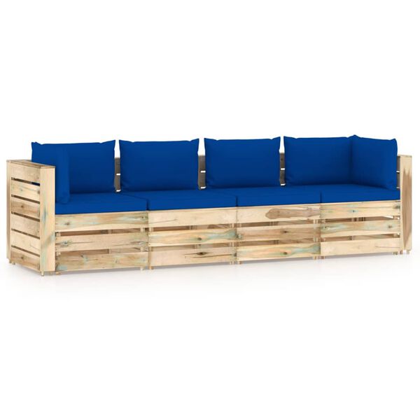 vidaXL 4-Sitzer Outdoor-Sofa mit Kissen Gr&uuml;n Impr&auml;gniertes Holz