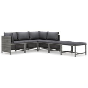 vidaXL 6-tlg. Garten-Lounge-Set mit Kissen Poly Rattan Grau