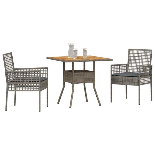 vidaXL Garten Essgruppe 3 pcs Grau Poly-Rattan