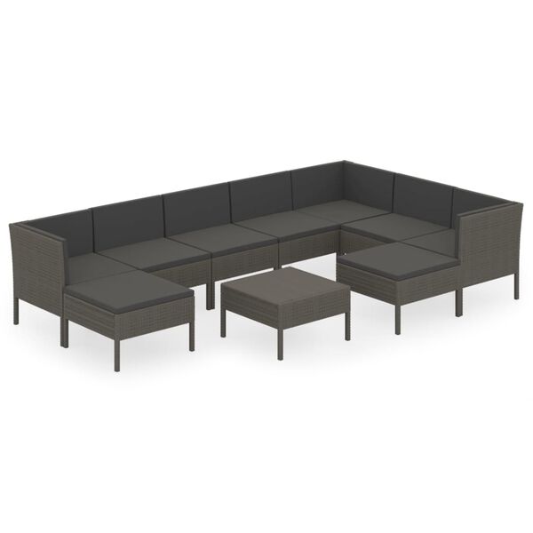 vidaXL 10-tlg. Garten-Lounge-Set mit Auflagen Poly Rattan Grau
