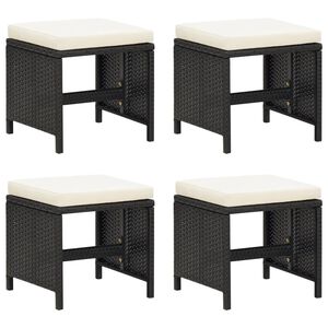 vidaXL Gartenhocker 4 Stk. mit Sitzkissen Poly Rattan Schwarz