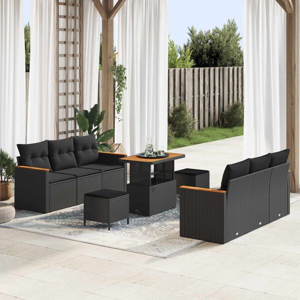 vidaXL Gartensofa-set 9 pcs Schwarz Poly-Rattan