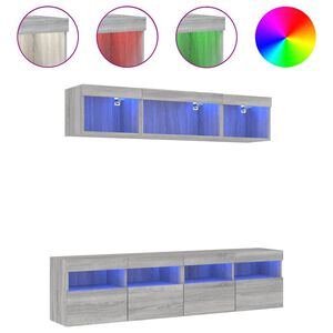 vidaXL 5-tlg. Wohnwand mit LED-Beleuchtung Grau Sonoma Holzwerkstoff