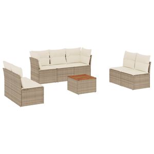 vidaXL 8-tlg. Garten-Sofagarnitur mit Kissen Beige Poly Rattan