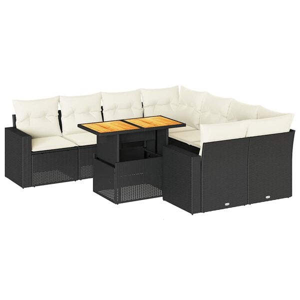 vidaXL 9-tlg. Garten-Sofagarnitur mit Kissen Schwarz Poly Rattan