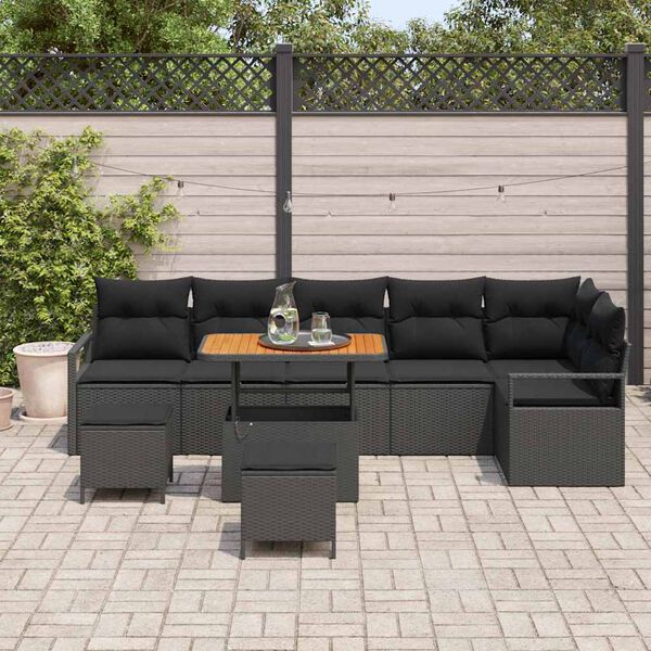 vidaXL Garten-Sofa-Set mit Kissen mit Speicher 9 pcs Schwarz