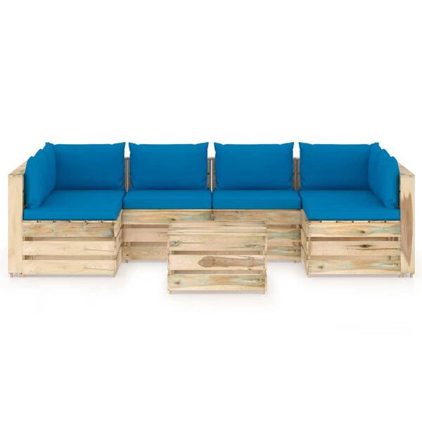 vidaXL 7-tlg. Garten-Lounge-Set mit Kissen Gr&uuml;n Impr&auml;gniertes Holz