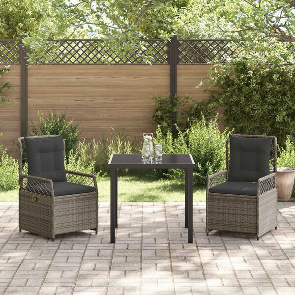 vidaXL Garten Essgruppe 3 pcs Grau Poly-Rattan