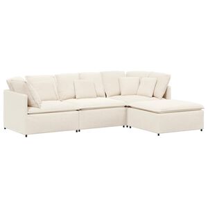 vidaXL Modulares Sofa mit Hocker Kissen Stoff in Lammwolloptik Creme