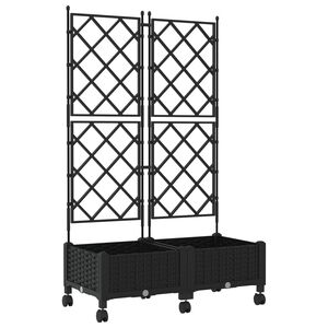 vidaXL Pflanzk&uuml;bel mit Spalier und R&auml;dern 2 Stk. Schwarz PP
