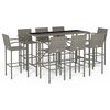 vidaXL 9-tlg. Gartenbar-Set Grau Poly Rattan