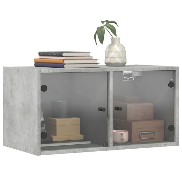 vidaXL Wandschrank mit Glast&uuml;ren Betongrau 68,5x37x35 cm