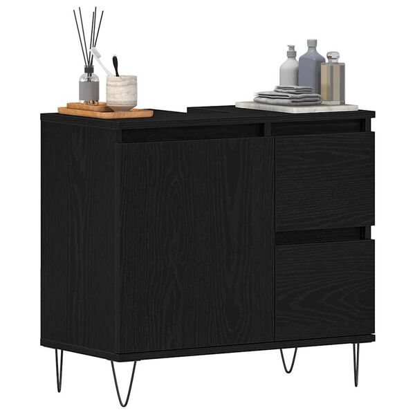 vidaXL Waschbeckenschrank mit Tür Schwarz Eichen-Optik 65 x 33 x 60 cm