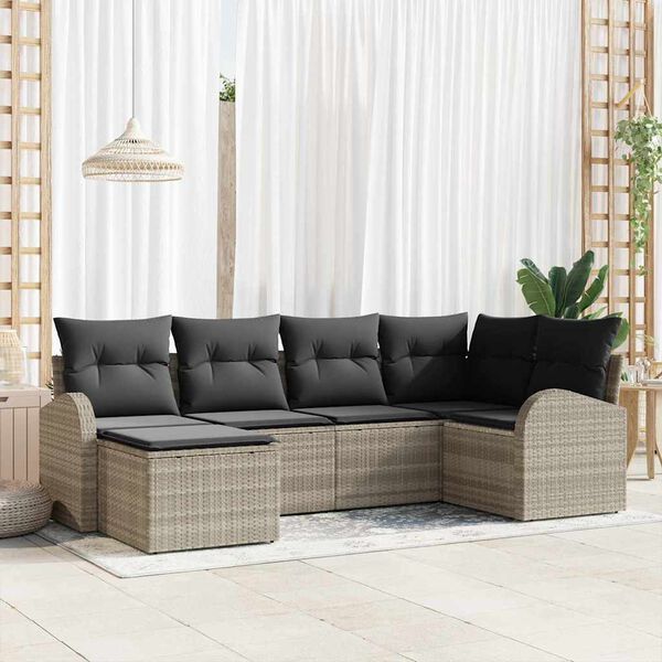 vidaXL Sofa Set mit Kissen mit Speicher 6 pcs Hellgrau Poly-Rattan