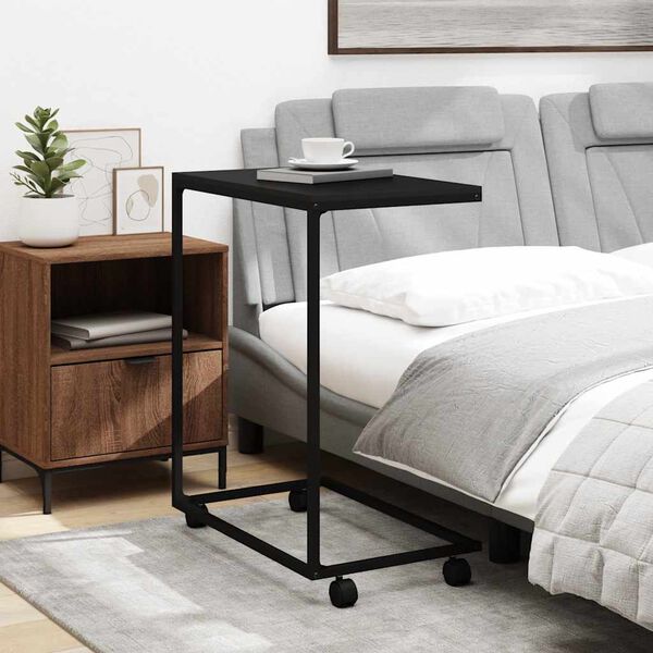 vidaXL Beistelltisch mit Rollen Schwarz 55x35x70 cm Holzwerkstoff