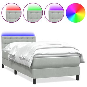 vidaXL Boxspringbett mit Matratze & LED Hellgrau 80x220 cm Samt