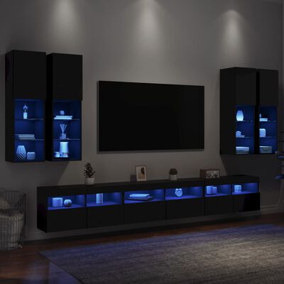 vidaXL 7-tlg. TV-Wohnwand mit LED-Leuchten Schwarz