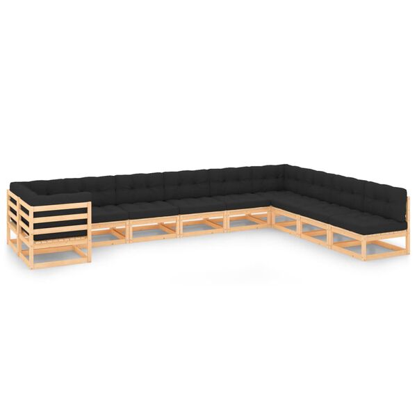 vidaXL 10-tlg. Garten-Lounge-Set mit Kissen Massivholz Kiefer