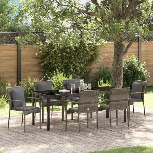 vidaXL Garten Essgruppe mit Kissen 7 pcs Grau Poly-Rattan