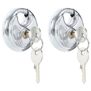 vidaXL Diskusschl&ouml;sser mit Schl&uuml;sseln 2 Stk. Silber 6 x 2,3 x 6 cm