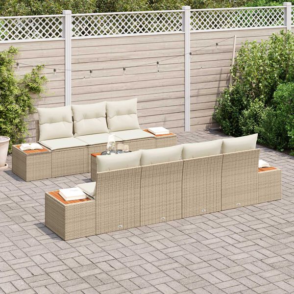 vidaXL Garten-Sofa-Set mit Kissen mit Speicher 8 pcs Beige Poly Rattan