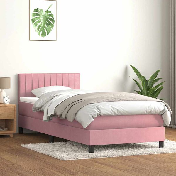 vidaXL Boxspringbett mit Matratze & LED Rosa 90x220 cm Samt