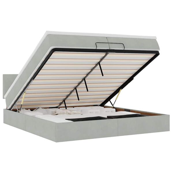 vidaXL Ottoman-Bett mit Matratzen & LEDs Hellgrau 200x200 cm Samt