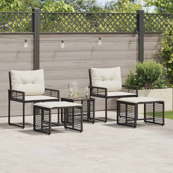 vidaXL Gartenm&ouml;bel-Set mit Kissen 5 pcs Schwarz und Wei&szlig;