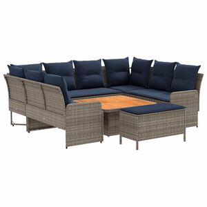 vidaXL M&ouml;belsets mit Kissen 7 pcs Grau und Marineblau PE-Rattan