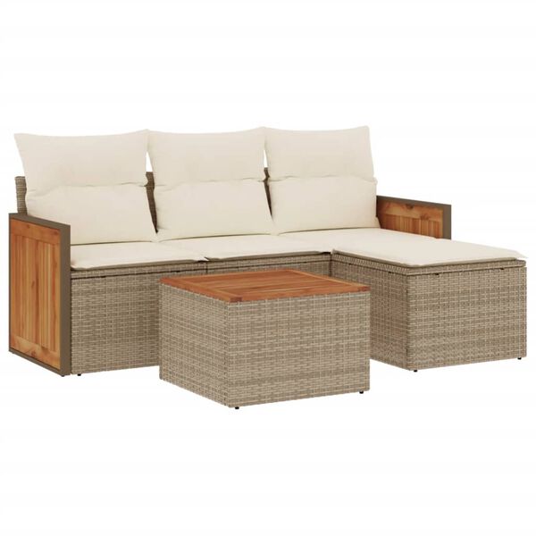 vidaXL 5-tlg. Garten-Sofagarnitur mit Kissen Beige Poly Rattan