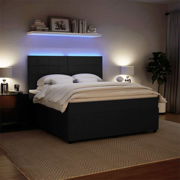 vidaXL Boxspringbett mit Matratze Schwarz 180x200 cm Samt