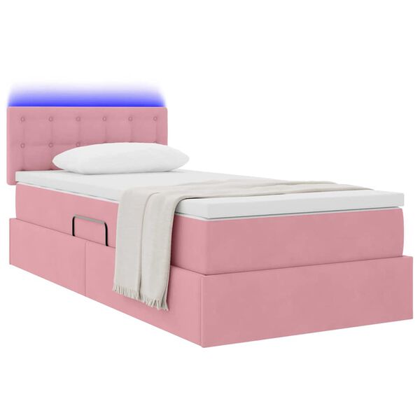 vidaXL Bett mit Stauraum und LED mit Matratze Rosa 90 x 200 cm Samt