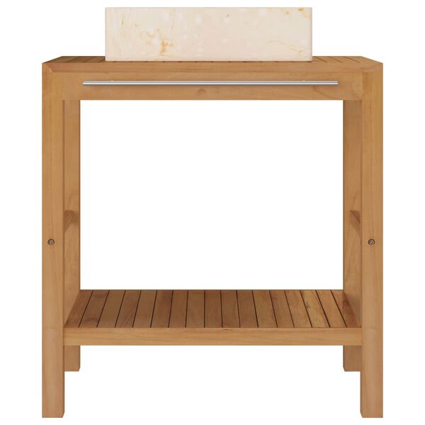 vidaXL Waschtisch Massivholz Teak mit Waschbecken Marmor Creme