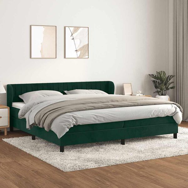 vidaXL Boxspringbett mit Matratze Dunkelgr&uuml;n 200x200 cm Samt
