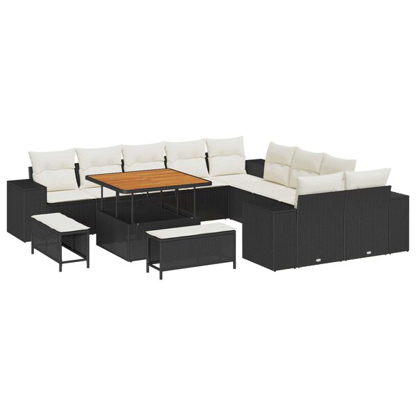vidaXL Gartensofa-set mit Kissen 13 pcs Schwarz und Creme Poly-Rattan