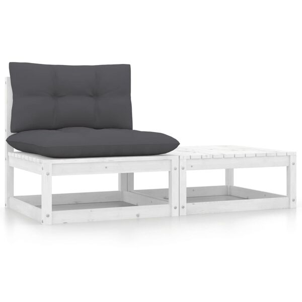 vidaXL 2-tlg. Garten-Lounge-Set mit Kissen Weiß Kiefer Massivholz