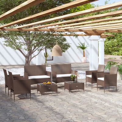 vidaXL 8-tlg. Garten-Lounge-Set mit Auflagen Poly Rattan Braun
