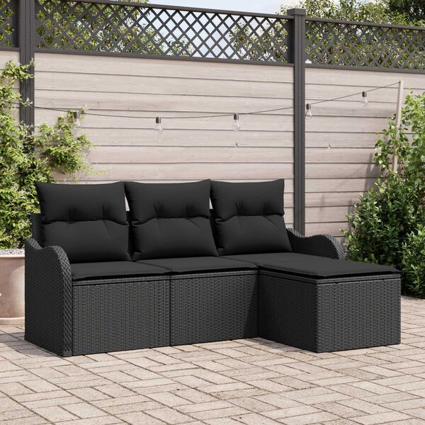 vidaXL Gartensofa-set mit Kissen 4 pcs Schwarz Poly-Rattan