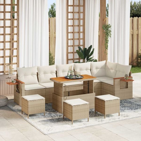 vidaXL Garten-Sofa-Set mit Kissen 10 pcs Beige und Creme