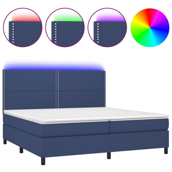 vidaXL Boxspringbett mit Matratze & LED Blau 200x200 cm Stoff