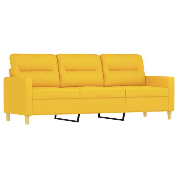 vidaXL 3-Sitzer-Sofa mit Hocker Hellgelb 210 cm Stoff