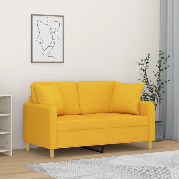 vidaXL 2-Sitzer-Sofa mit Kissen Hellgelb 120 cm Stoff