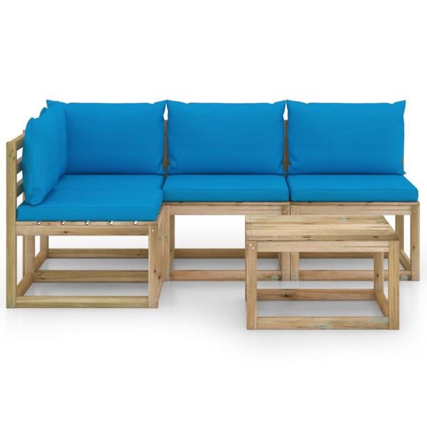 vidaXL 5-tlg. Garten-Lounge-Set mit Hellblauen Kissen