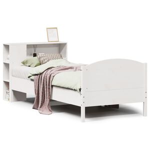 vidaXL Massivholzbett mit Regal ohne Matratze Wei&szlig; 75x190 cm Kiefer