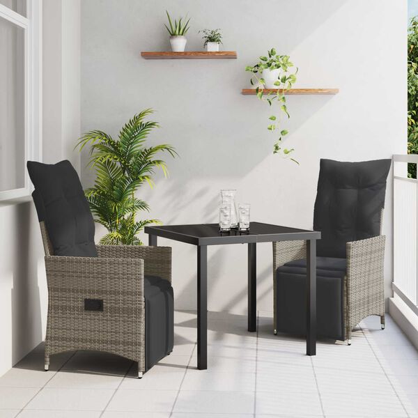 vidaXL Garten Essgruppe mit Kissen 3 pcs Grau Poly-Rattan