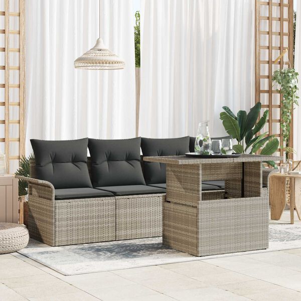 vidaXL Gartensofa-set mit Kissen 5 pcs Hellgrau Poly Rattan