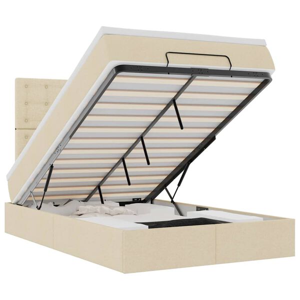 vidaXL Ottoman-Bett mit Matratze & LEDs Creme 120x200 cm Stoff