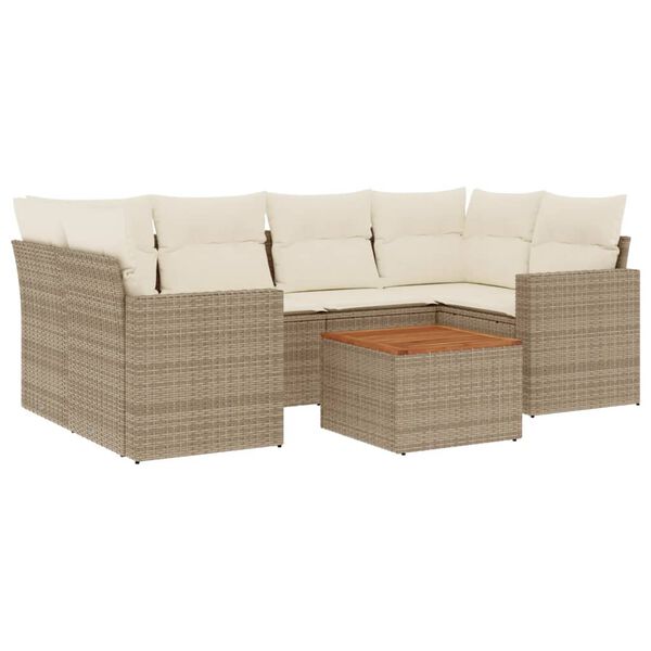vidaXL 7-tlg. Garten-Sofagarnitur mit Kissen Beige Poly Rattan